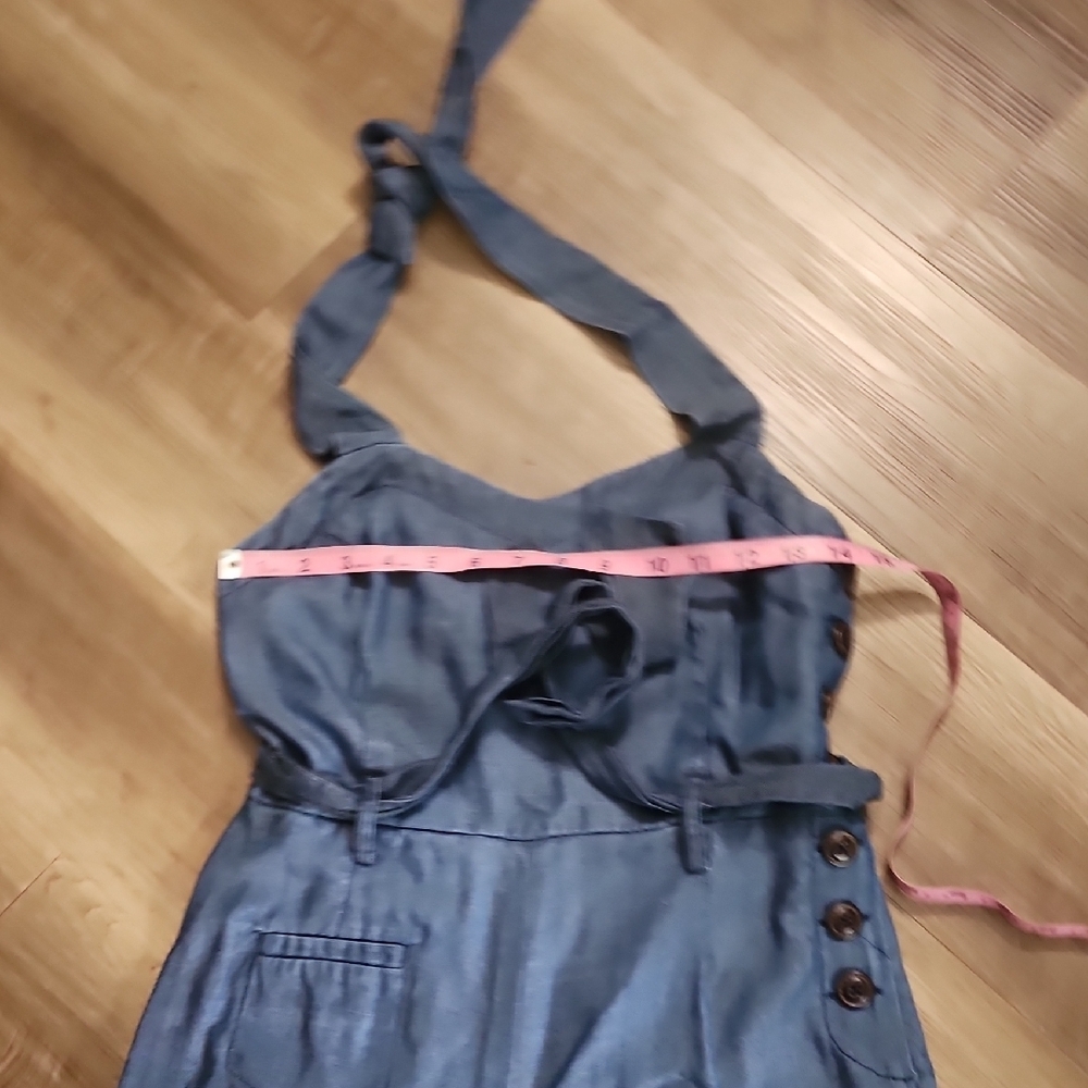 Elevenses Anthropologie Blue Wide Leg Halter Jumpsuit 70s Boho Retro - Picture 8 of 11
